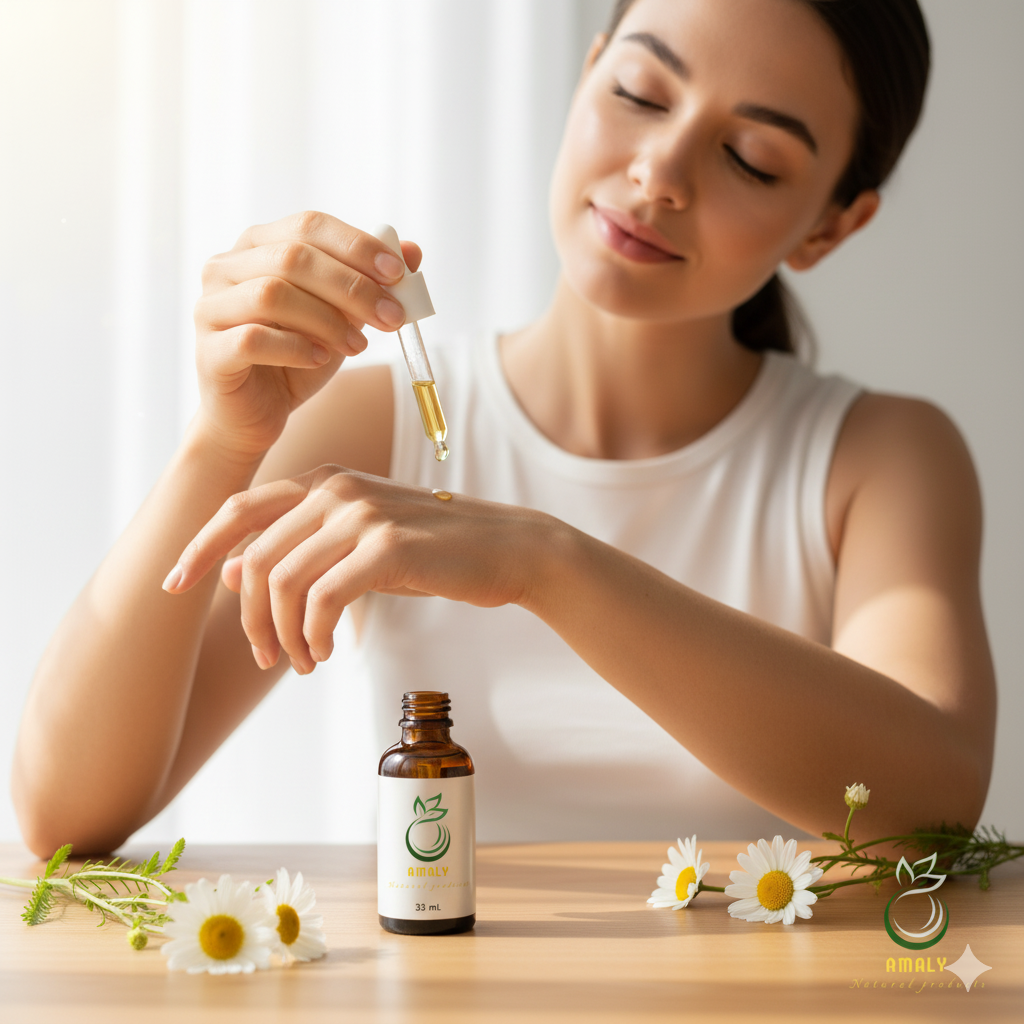 Applying Chamomile Oil on skin